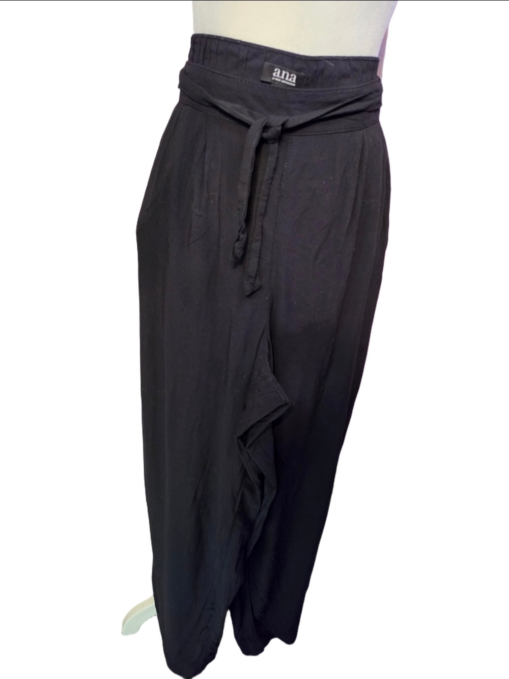 A.N.A Black High Waist Wide Leg Tie Front Palazzo Dress Pants Size XL